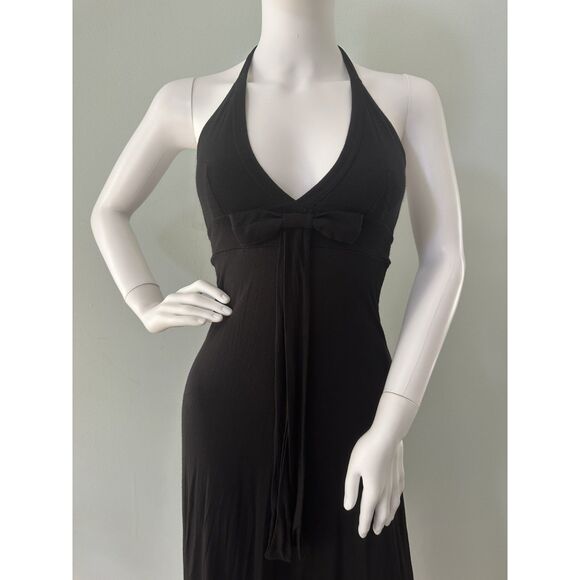 H&M Vintage Black Halter Midi Dress with Bow Detail V Neck size 4 - Picture 3 of 8